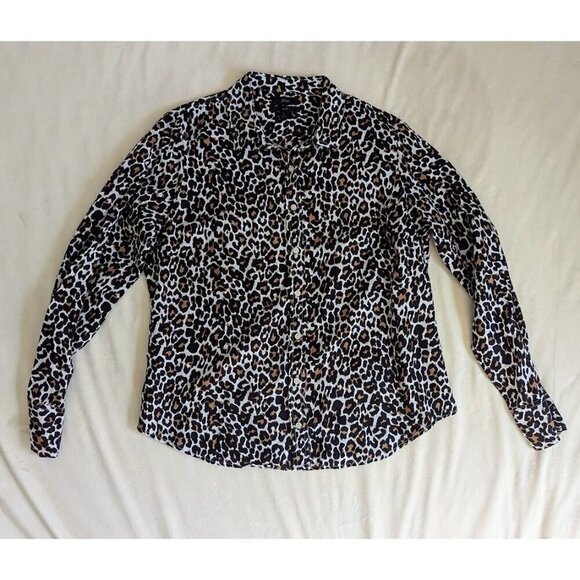 J. Crew Women's Button Up Shirt Linen-Cotton Animal Leopard Print Slim Fit large - Picture 2 of 6